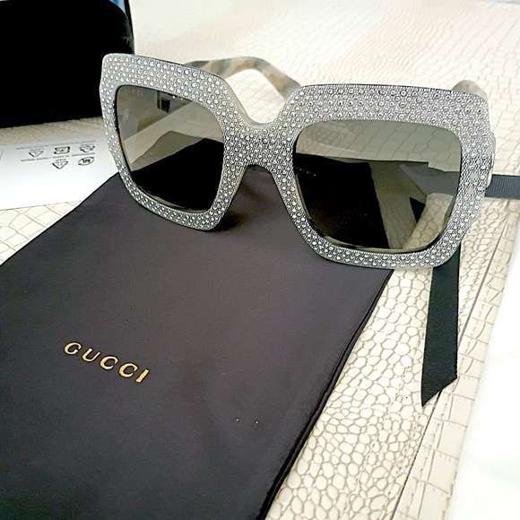 Rare HOT Gucci "GRAY COLOR" Swarovski Rhinestones Square Sunglasses GG0048/S - Picture 1 of 16